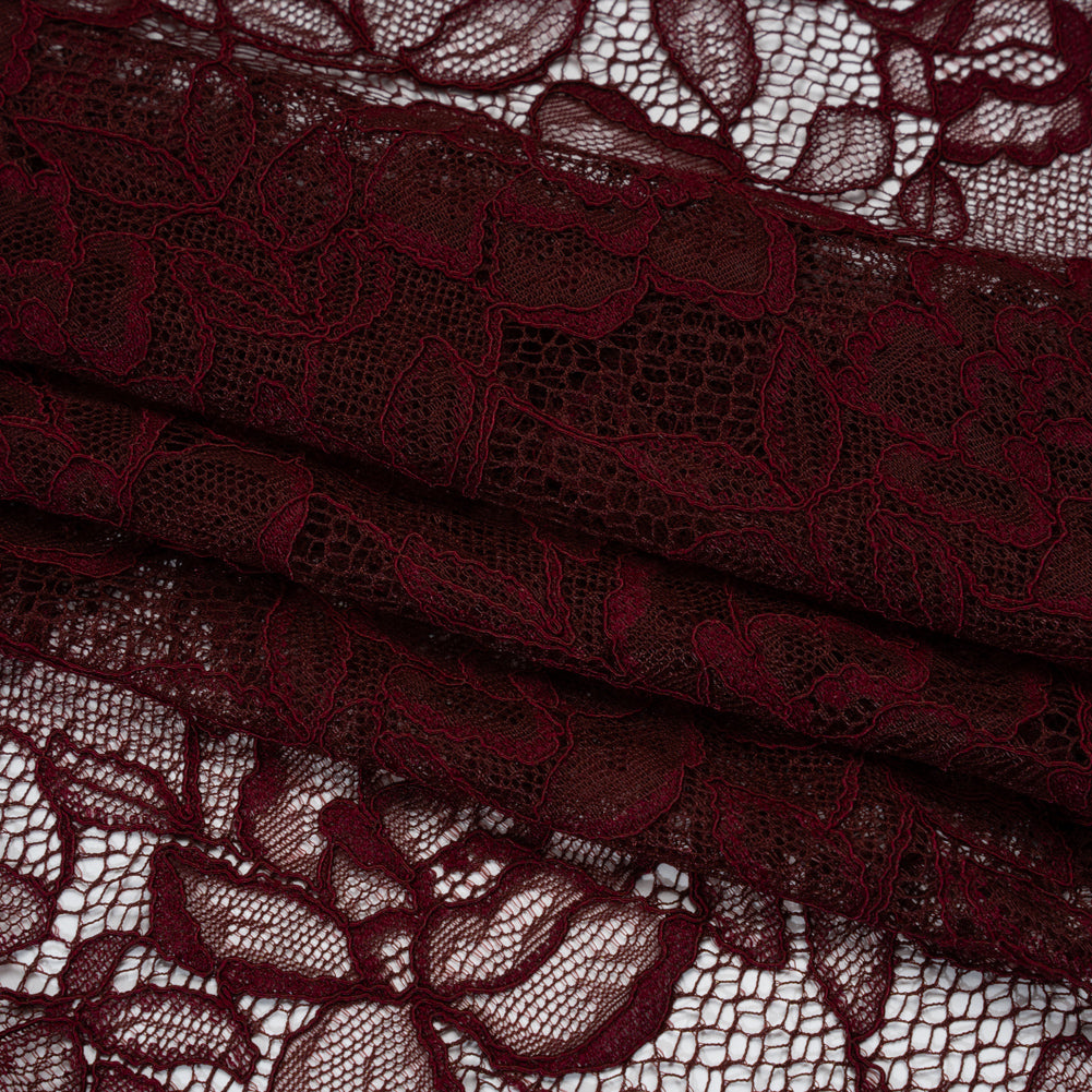 Corded Lace with Finished Edge - Rosewood Sweeping Roses - Folded