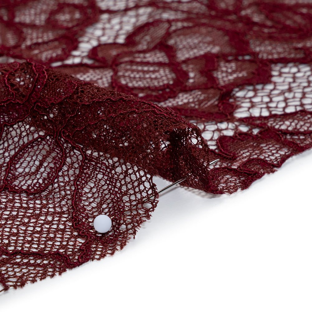 Corded Lace with Finished Edge - Rosewood Sweeping Roses - Detail