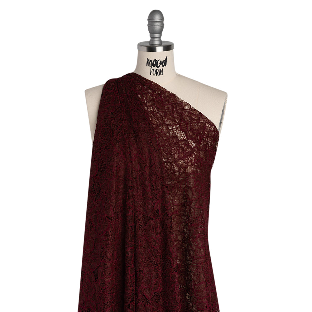 Corded Lace with Finished Edge - Rosewood Sweeping Roses - Drape