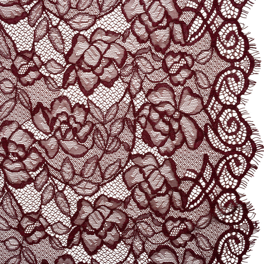 Corded Lace with Finished Edge - Rosewood Sweeping Roses