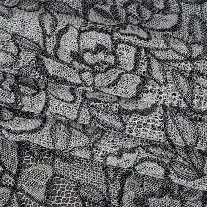 Corded Lace with Finished Edge - Black on White Sweeping Roses