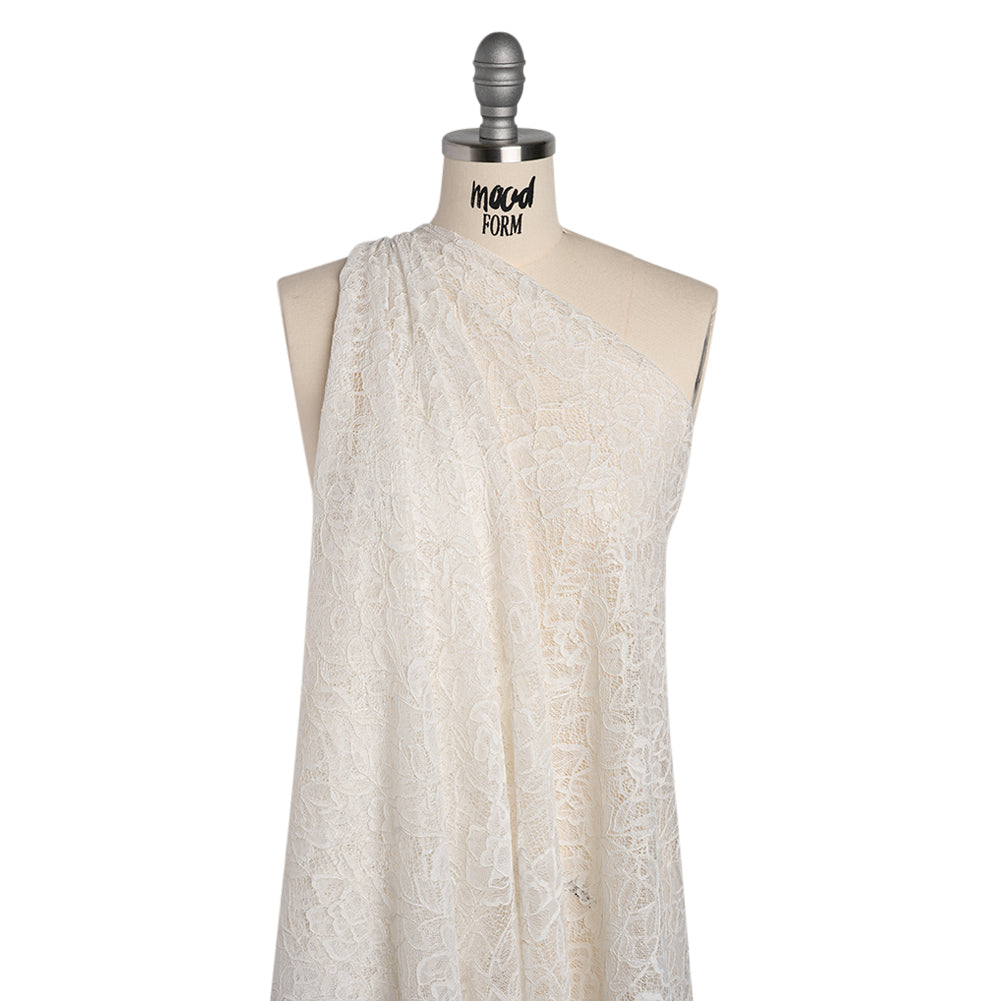 Corded Lace with Finished Edge - Soft White Sweeping Roses - Drape