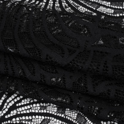 Metallic Nylon Lace with Finished Edges - Black Swirling Flowers