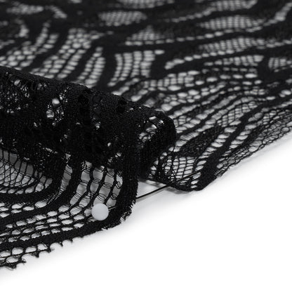 Metallic Nylon Lace with Finished Edges - Black Swirling Flowers