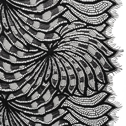 Metallic Nylon Lace with Finished Edges - Black Swirling Flowers
