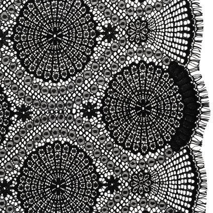 Nylon Raschel Lace Panel with Finished Scalloped Edges - Black Floral Medallions