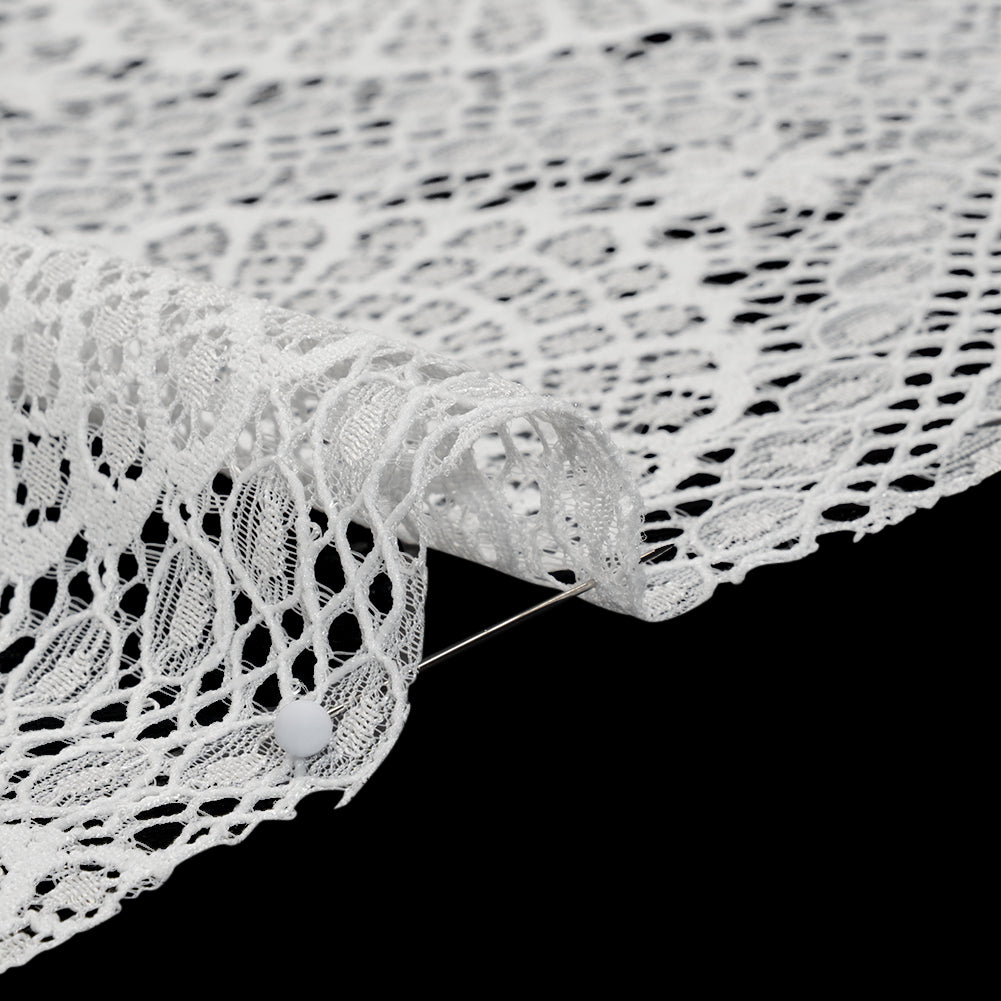 Nylon Raschel Lace Panel with Finished Scalloped Edges - Ivory Floral Medallions - Detail