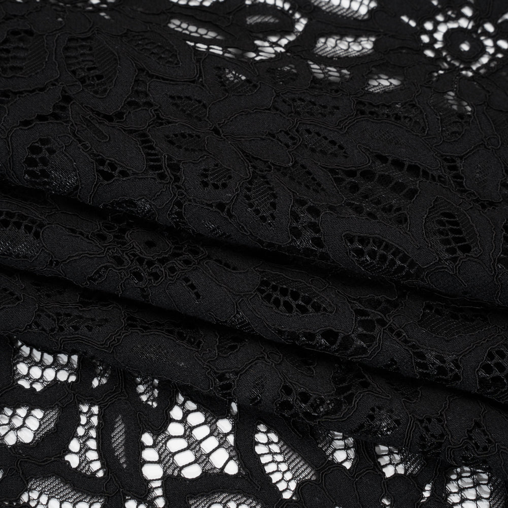 Corded Lace with Finished Scalloped Edges - Black Sunflowers - Folded