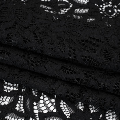 Corded Lace with Finished Scalloped Edges - Black Sunflowers