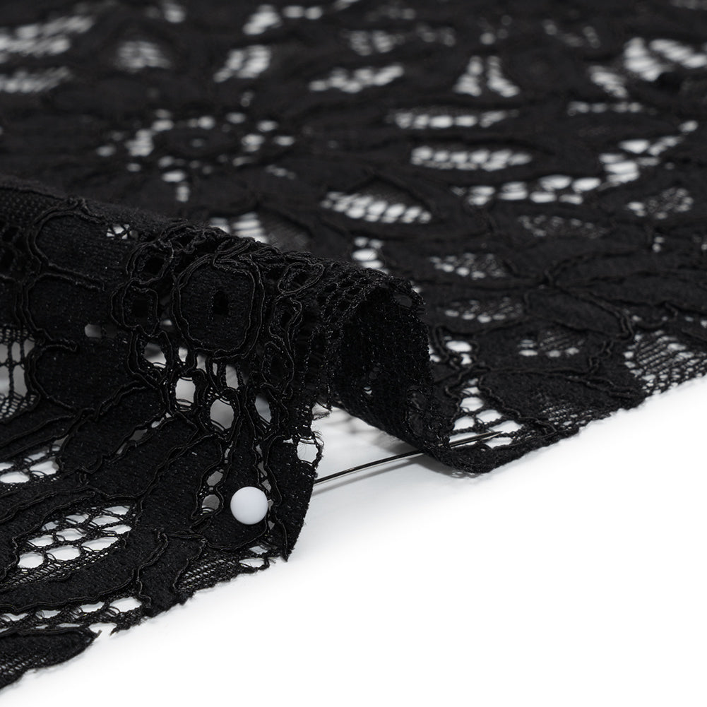 Corded Lace with Finished Scalloped Edges - Black Sunflowers - Detail