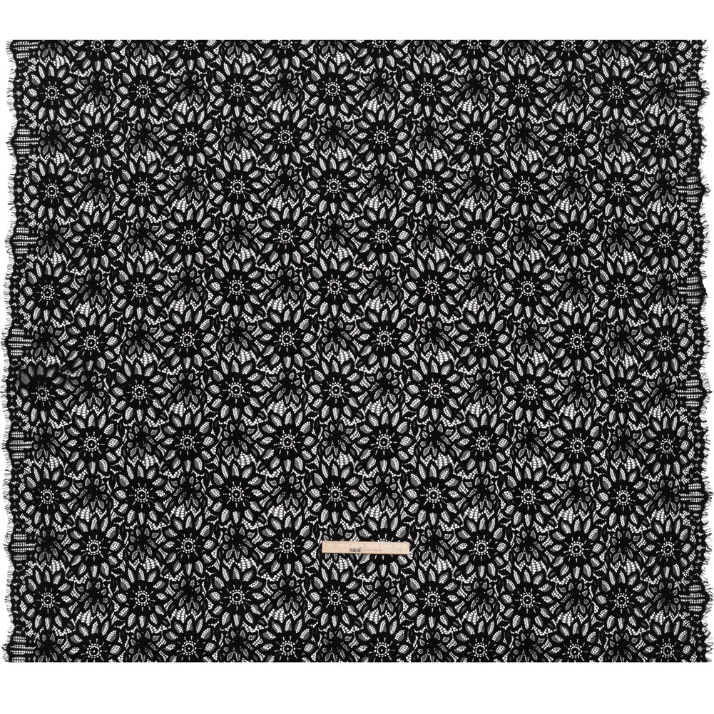 Corded Lace with Finished Scalloped Edges - Black Sunflowers - Full