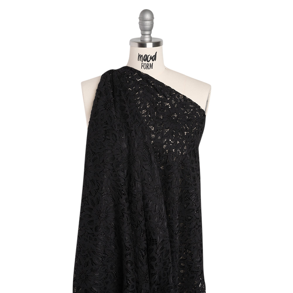Corded Lace with Finished Scalloped Edges - Black Sunflowers - Drape