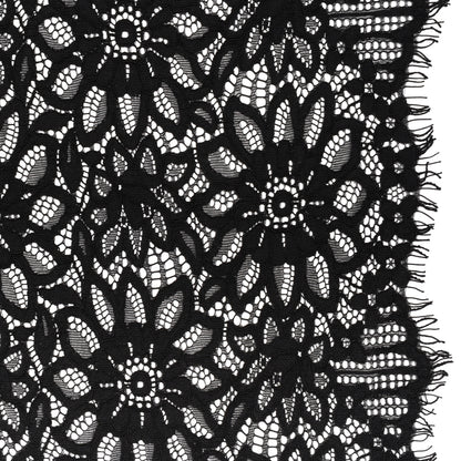 Corded Lace with Finished Scalloped Edges - Black Sunflowers