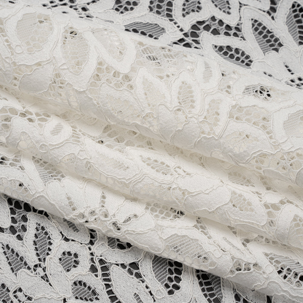 Corded Lace with Finished Scalloped Edges - Ivory Sunflowers - Folded