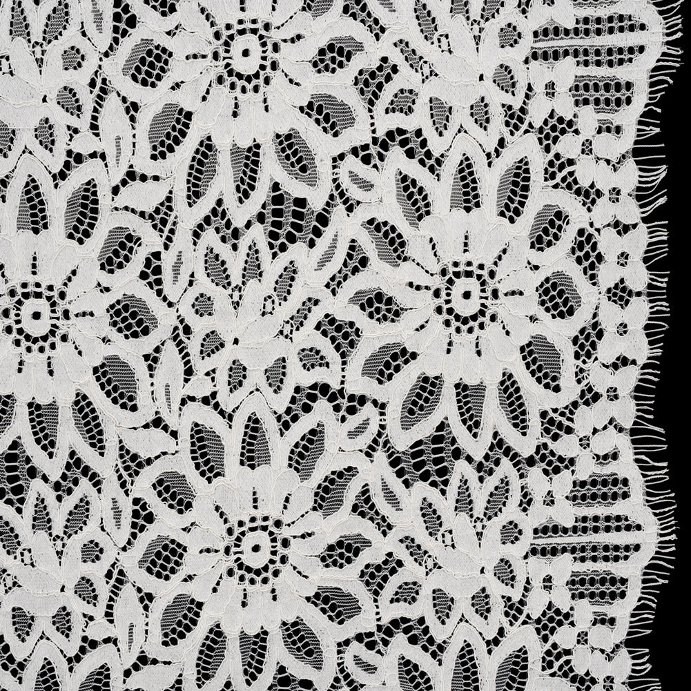 Corded Lace with Finished Scalloped Edges - Ivory Sunflowers