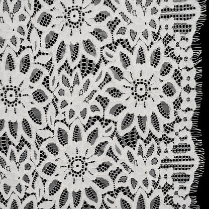 Corded Lace with Finished Scalloped Edges - Ivory Sunflowers