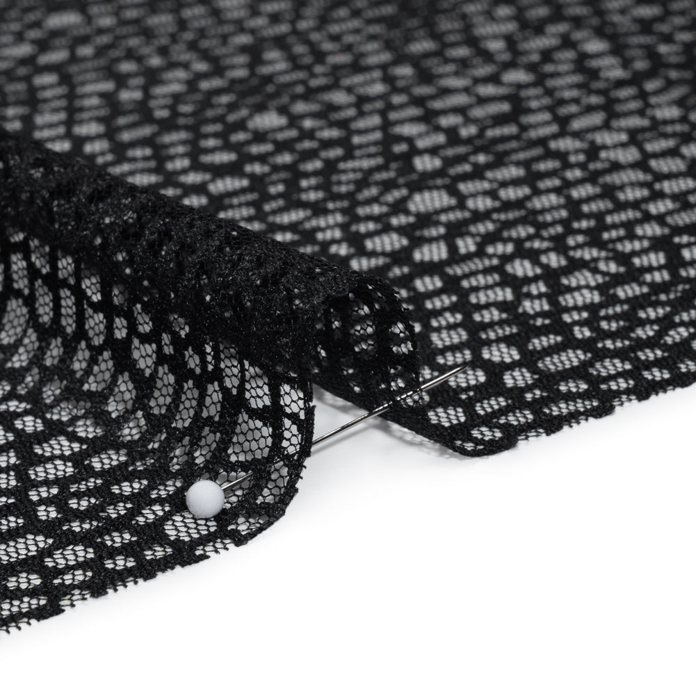 Nylon Raschel Mesh Lace - Black Bark Texture