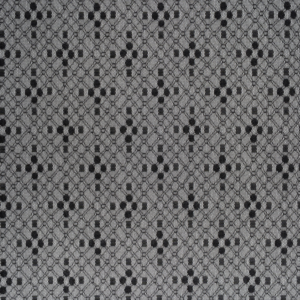 Nylon Raschel Mesh Lace - Black Latticework and Dots