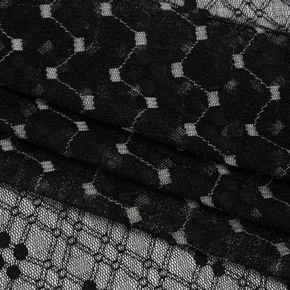 Nylon Raschel Mesh Lace - Black and White Latticework and Dots