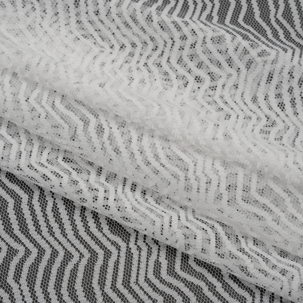 Nylon Raschel Mesh Lace - Ivory Erratic Zig Zags - Folded