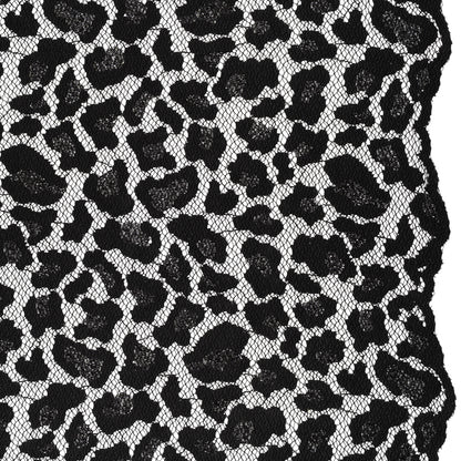 Metallic Raschel Lace with Finished Edges - Black Leopard Spots