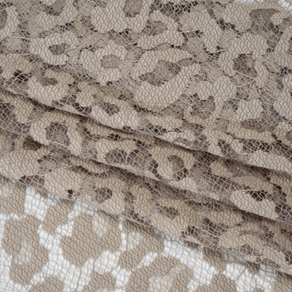 Metallic Raschel Lace with Finished Edges - Sandstone Leopard Spots