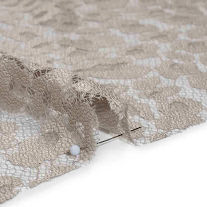 Metallic Raschel Lace with Finished Edges - Sandstone Leopard Spots