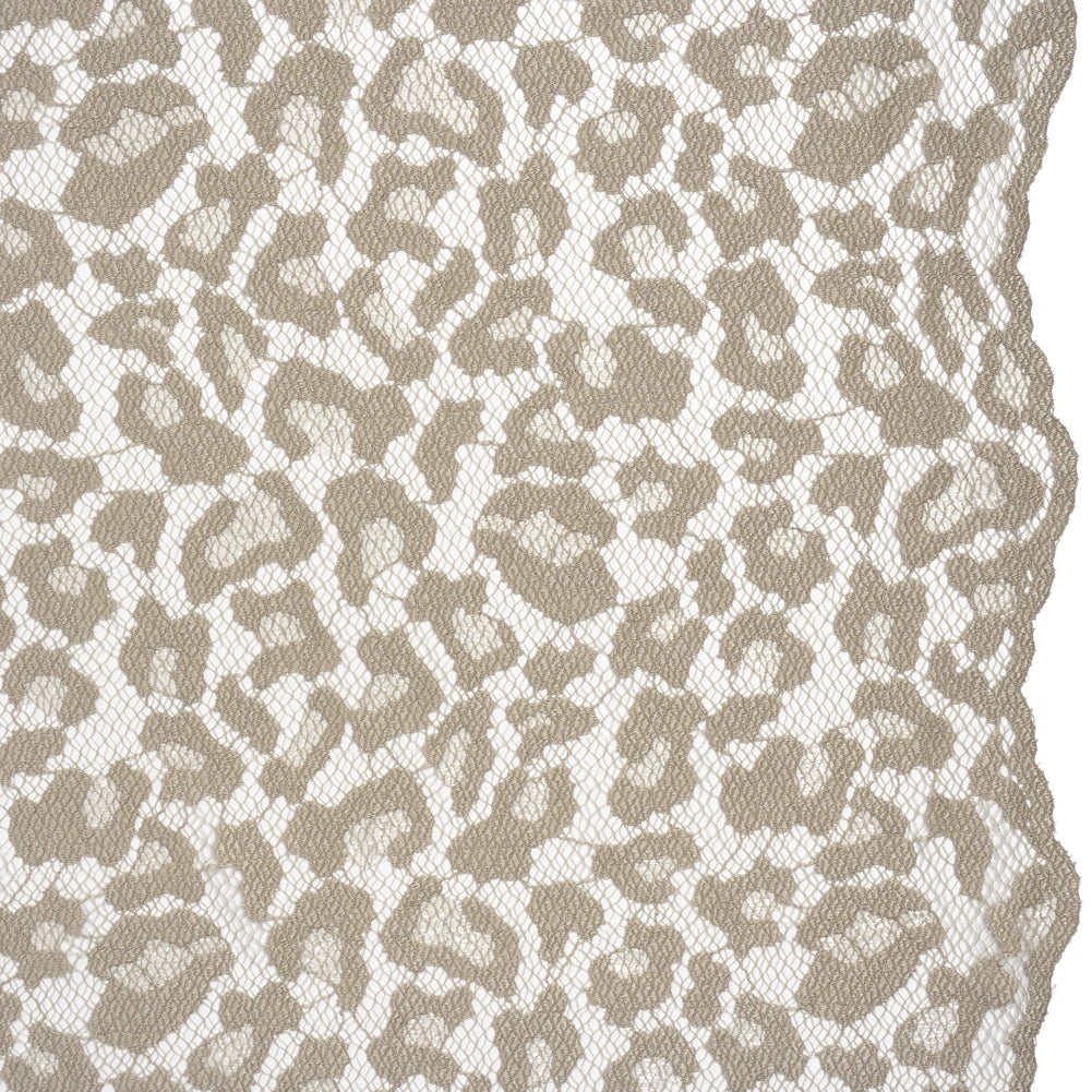 Metallic Raschel Lace with Finished Edges - Sandstone Leopard Spots