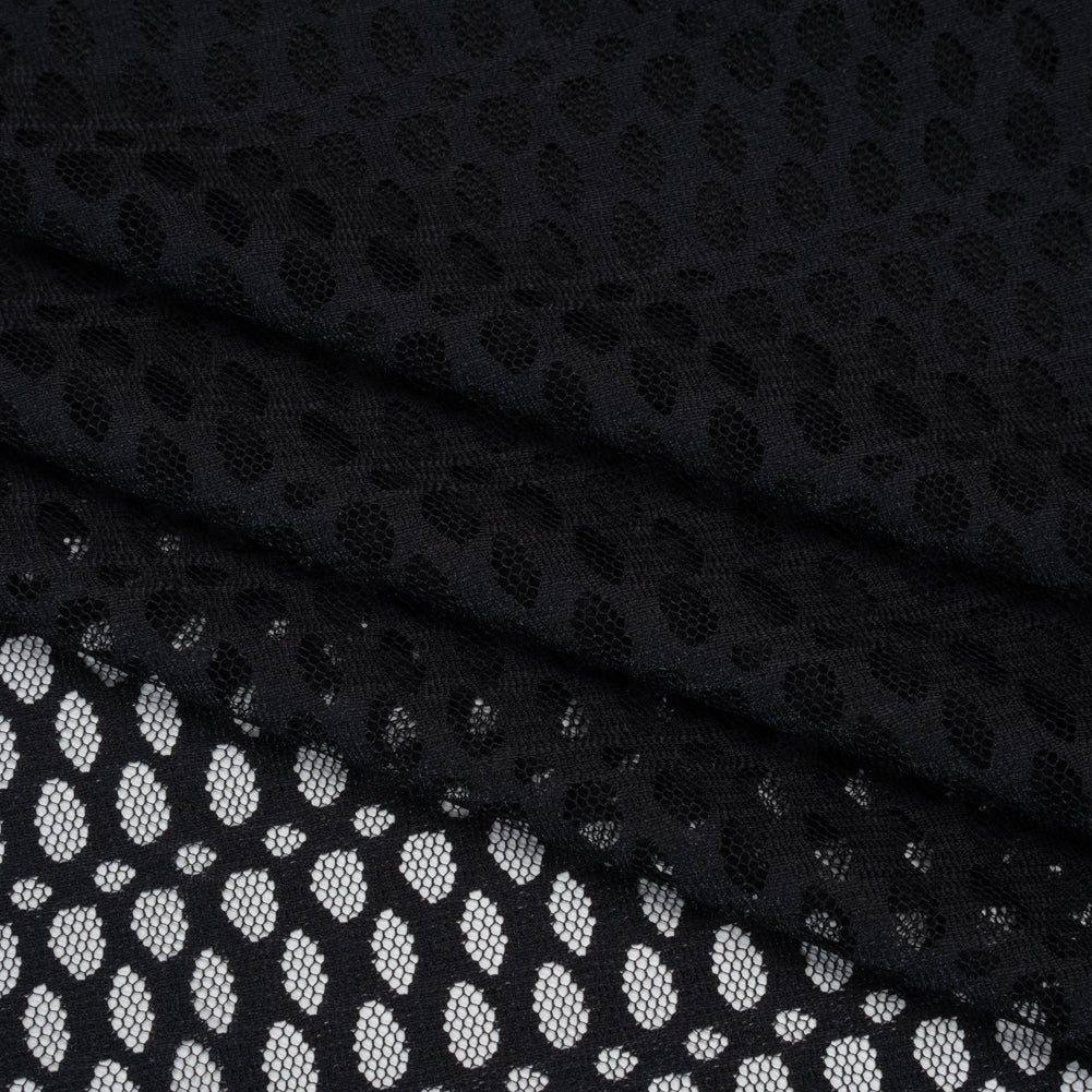 Nylon Raschel Mesh Lace - Black Dotted Stripes