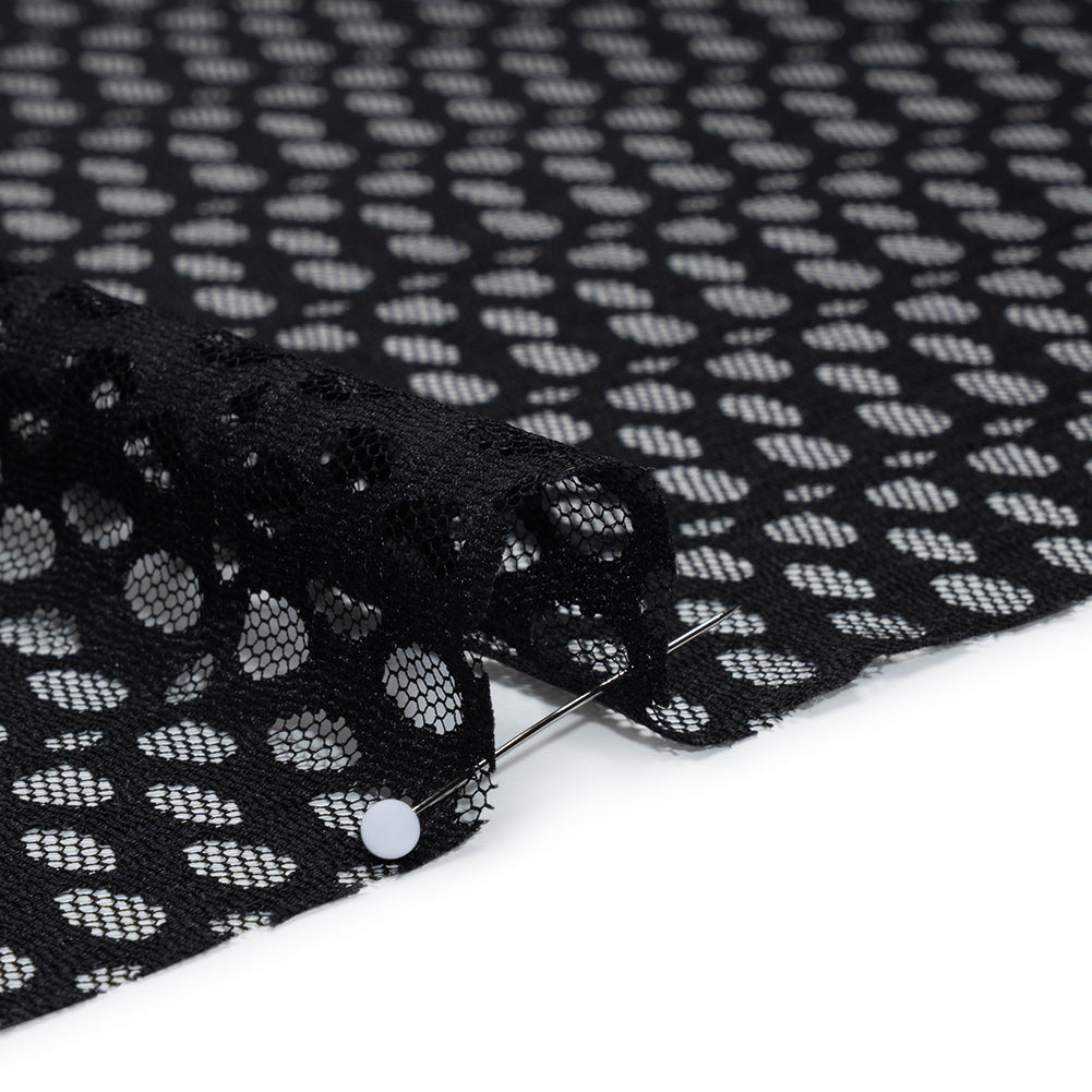 Nylon Raschel Mesh Lace - Black Dotted Stripes