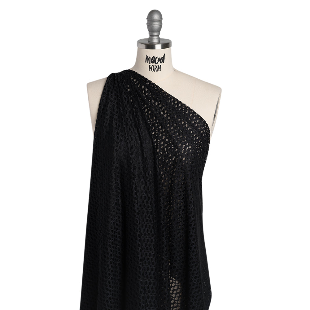 Nylon Raschel Mesh Lace - Black Dotted Stripes