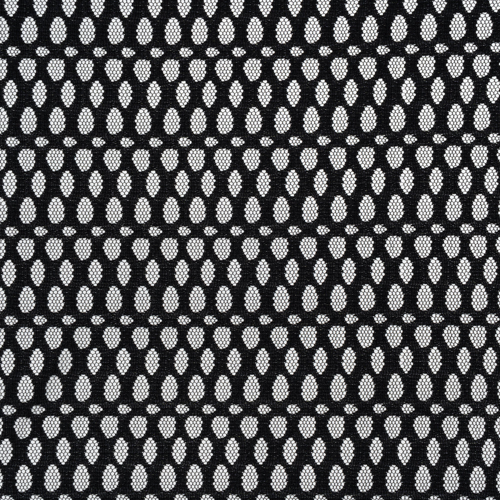 Nylon Raschel Mesh Lace - Black Dotted Stripes