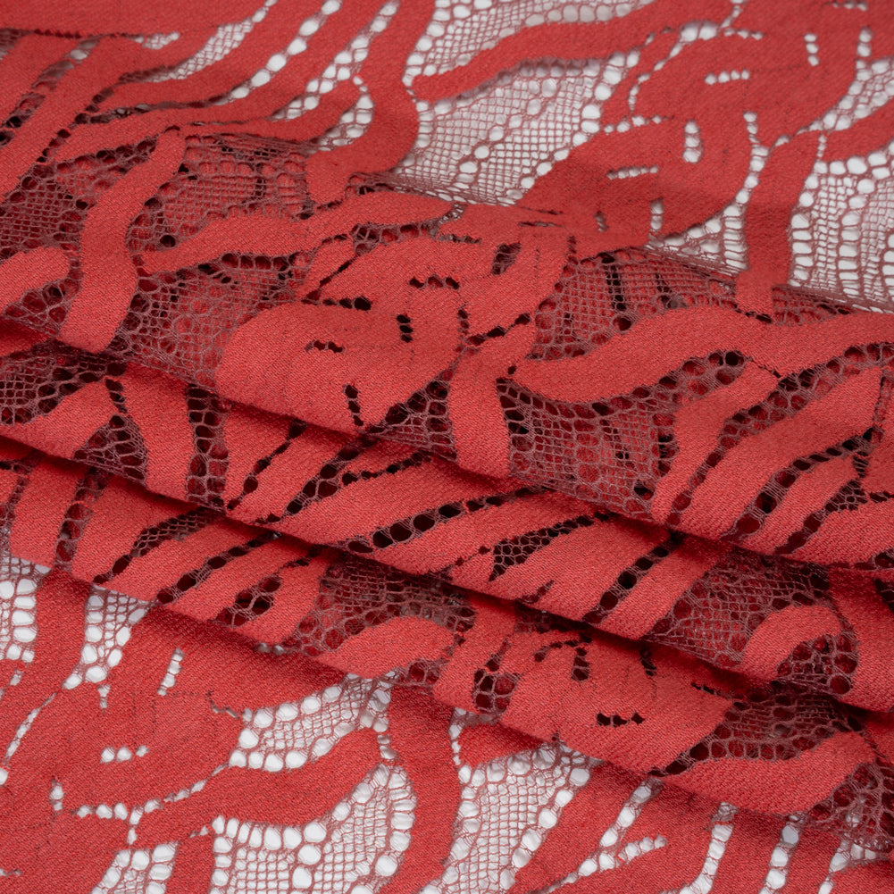 Cotton and Nylon Lace Panel with Finished Edges - Berry and Cardinal Red Celtic Knotwork and Braids - Folded