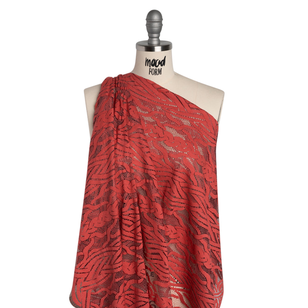 Cotton and Nylon Lace Panel with Finished Edges - Berry and Cardinal Red Celtic Knotwork and Braids - Drape