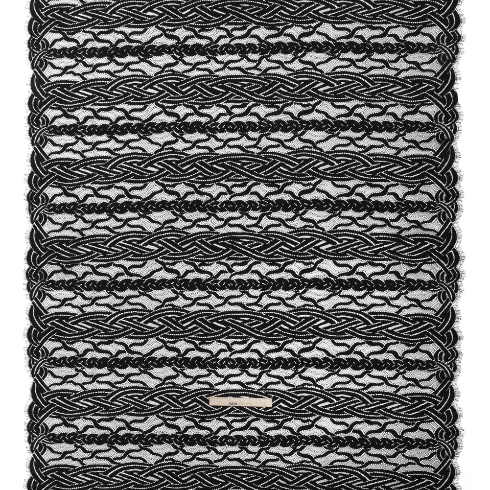 Cotton and Nylon Lace Panel with Finished Edges - Black Celtic Knotwork and Braids