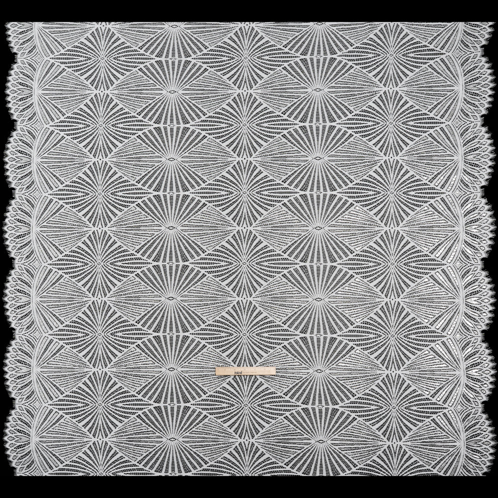 Metallic Lace Panel with Finished Edges - Silver and White Geometric Starburst - Full