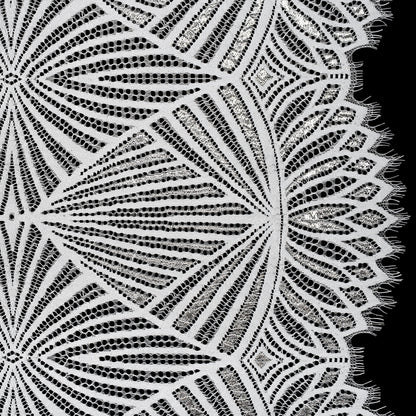 Metallic Lace Panel with Finished Edges - Silver and White Geometric Starburst