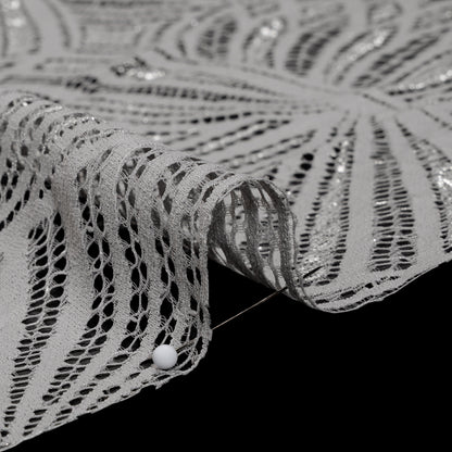 Metallic Lace Panel with Finished Edges - Silver and Gray Geometric Starburst