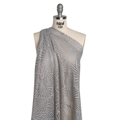 Metallic Lace Panel with Finished Edges - Silver and Gray Geometric Starburst