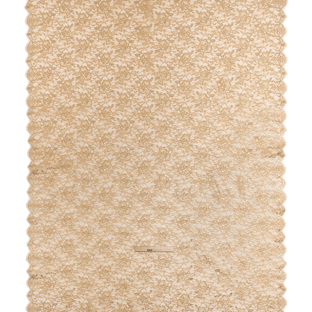 Metallic Re-Embroidered Lace Panel with Finished Edges - Apricot Ice and Gold Floral Vines