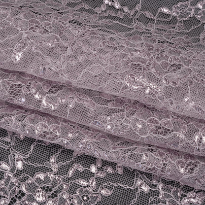 Metallic Re-Embroidered Lace Panel with Finished Edges - Iris Purple Floral Vines