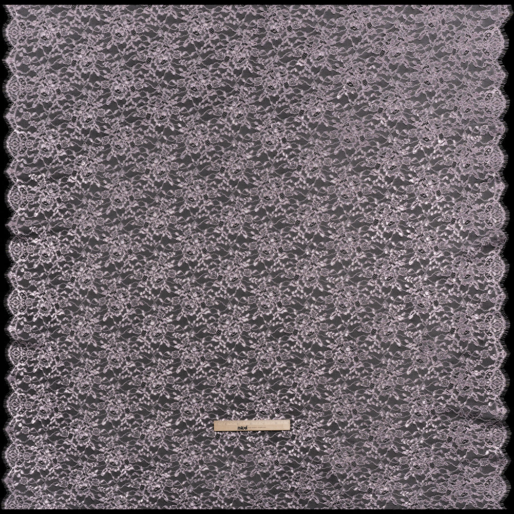 Metallic Re-Embroidered Lace Panel with Finished Edges - Iris Purple Floral Vines - Full