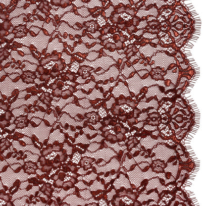 Metallic Re-Embroidered Lace Panel with Finished Edges - Burgundy Floral Vines