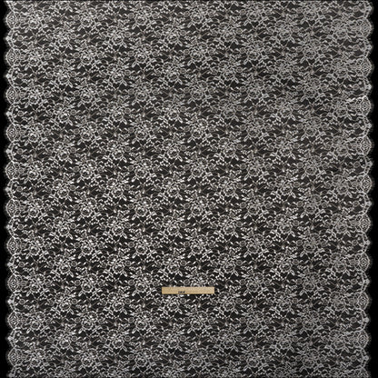 Metallic Re-Embroidered Lace Panel with Finished Edges - Sandstone and Silver Floral Vines
