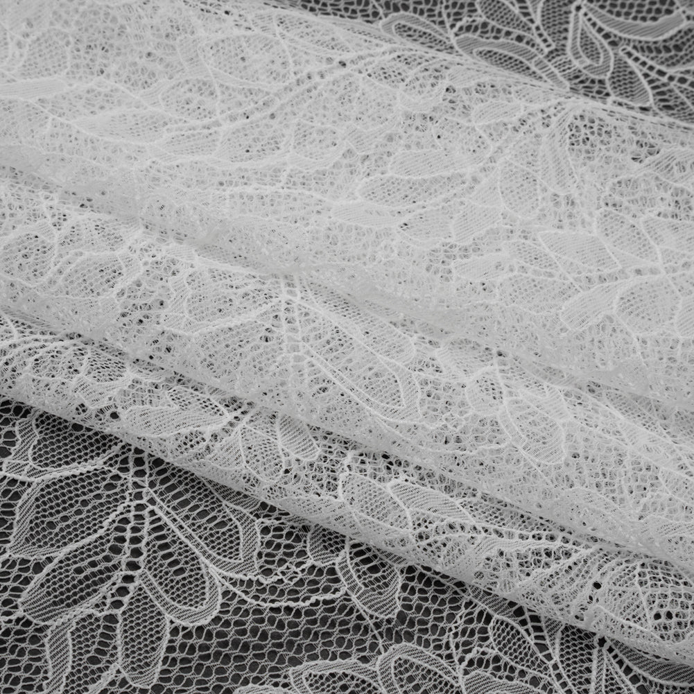 Nylon Re-Embroidered Lace with Finished Edges - Ivory Leafy Stems - Folded