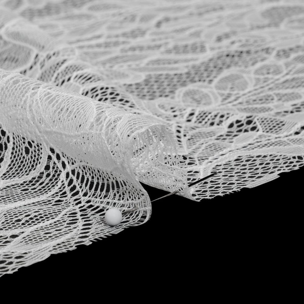Nylon Re-Embroidered Lace with Finished Edges - Ivory Leafy Stems - Detail