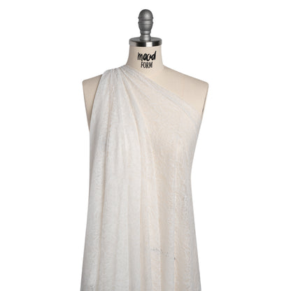 Nylon Re-Embroidered Lace with Finished Edges - Ivory Leafy Stems