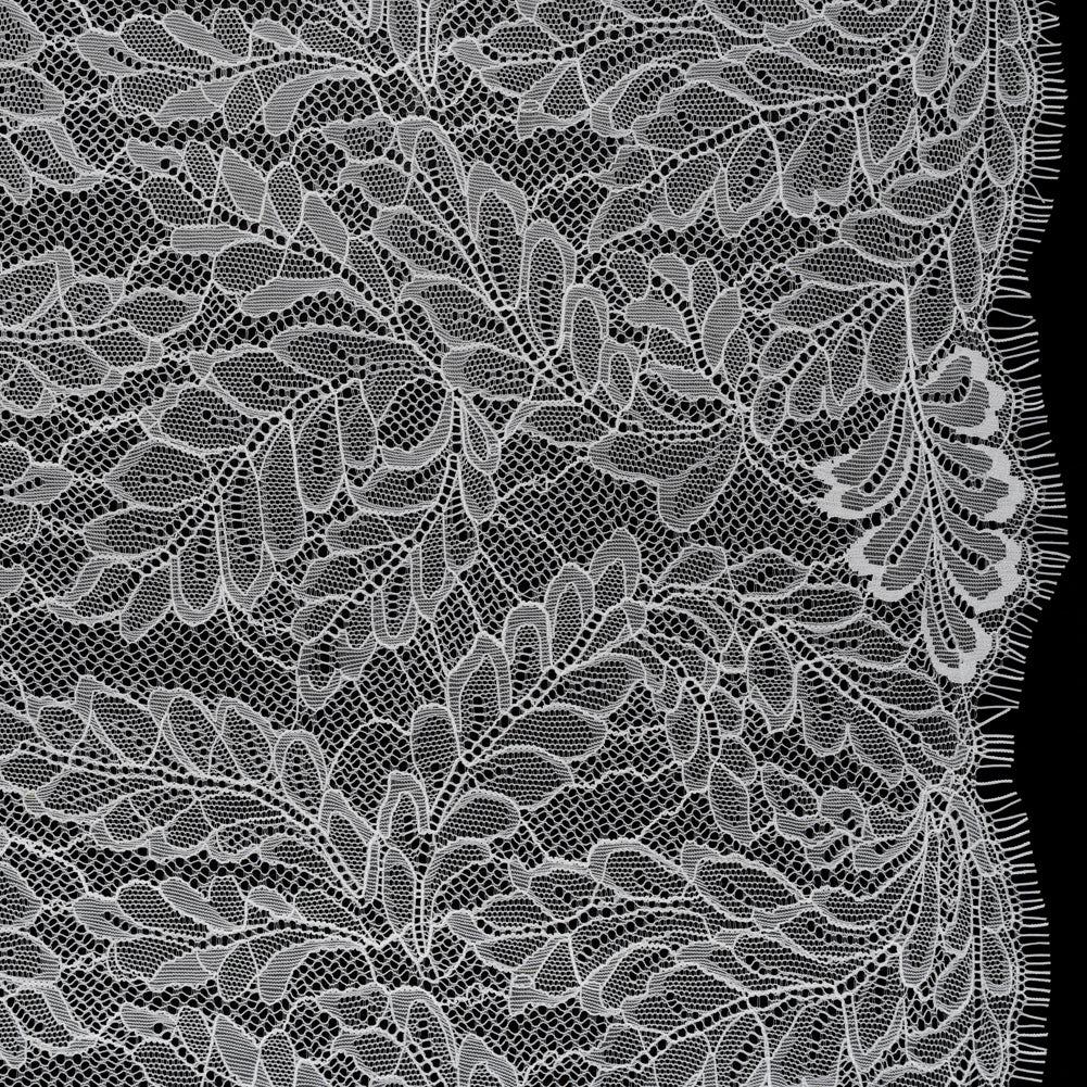 Nylon Re-Embroidered Lace with Finished Edges - Ivory Leafy Stems