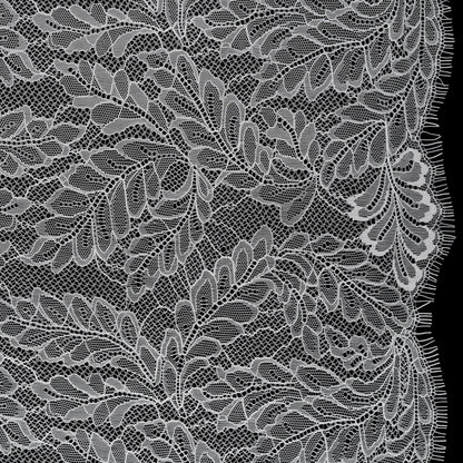 Nylon Re-Embroidered Lace with Finished Edges - Ivory Leafy Stems