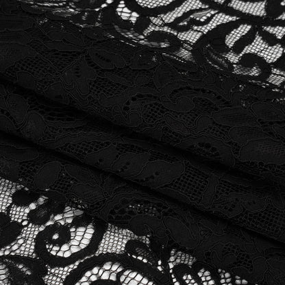 Corded Lace with Finished Edges - Black Flowering Vines